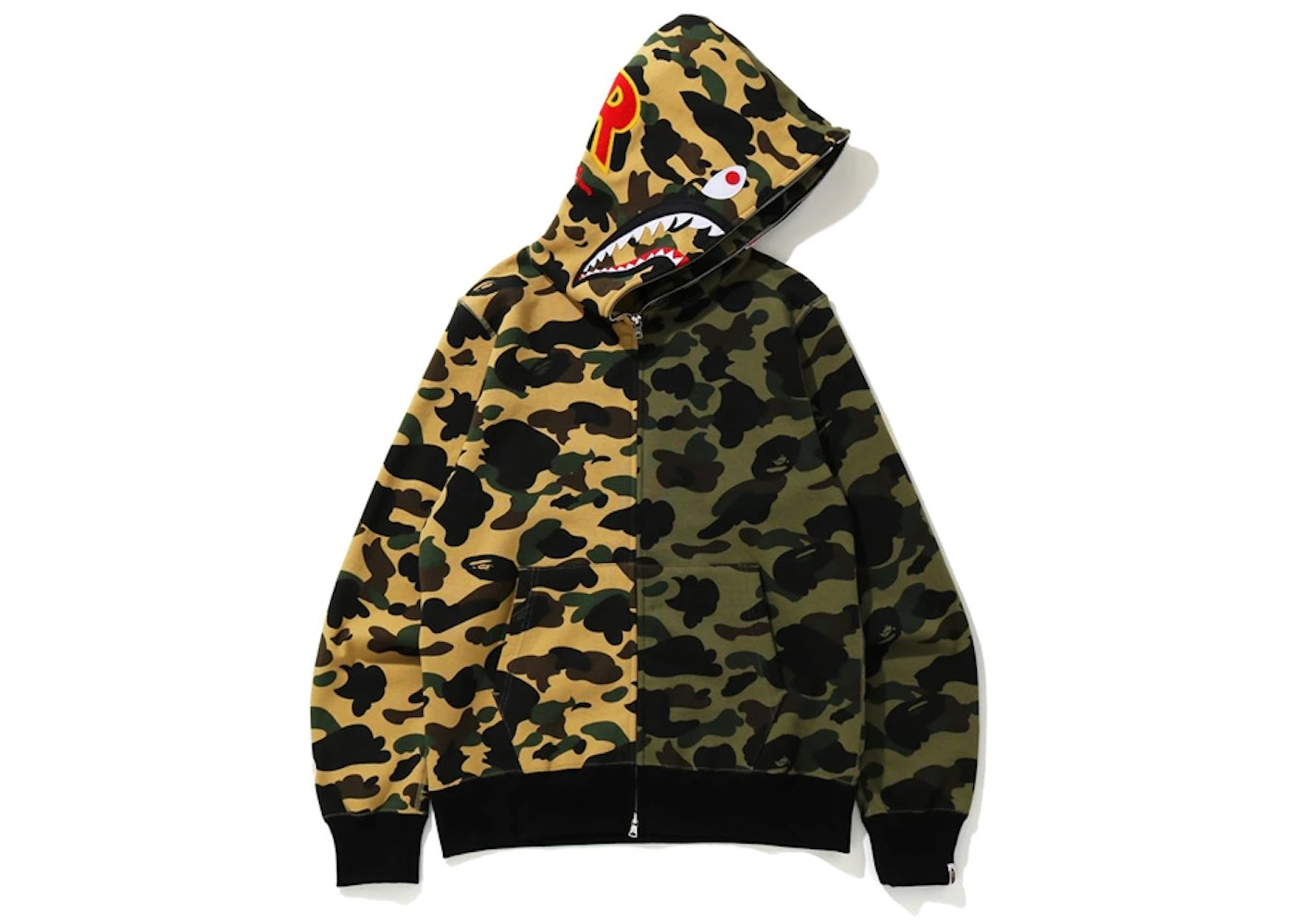 BAPE 1st Camo Half Shark Full Zip Hoodie Green/Yellow