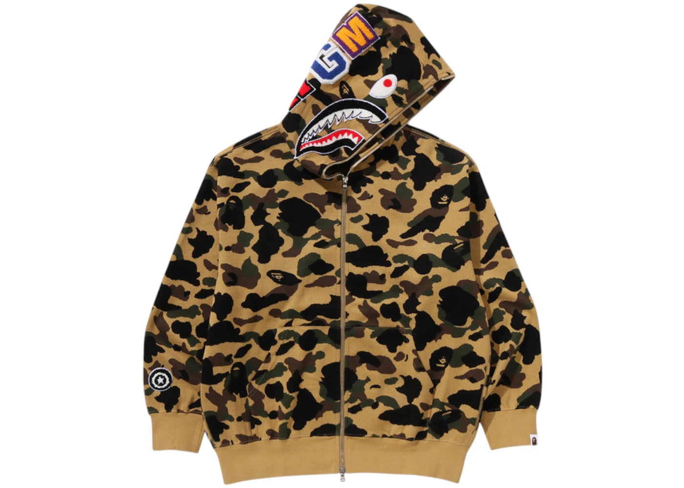 BAPE 1st Camo Jacquard Shark Relaxed Fit Full Zip Hoodie Yellow
