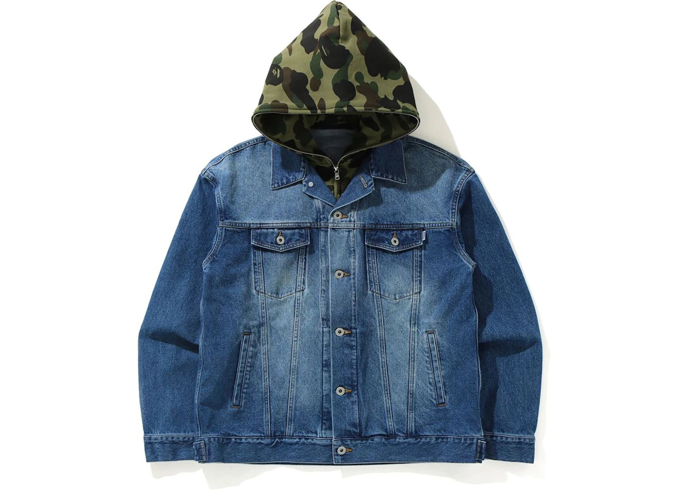 BAPE 1st Camo Loose Fit Hoodie Denim Jacket Indigo