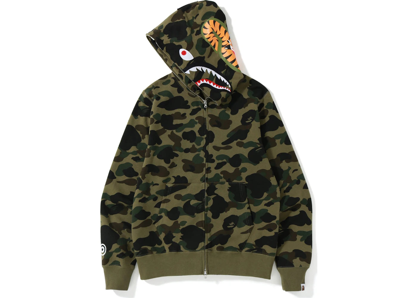 BAPE 1st Camo Screen Printed Shark Full Zip Hoodie Green