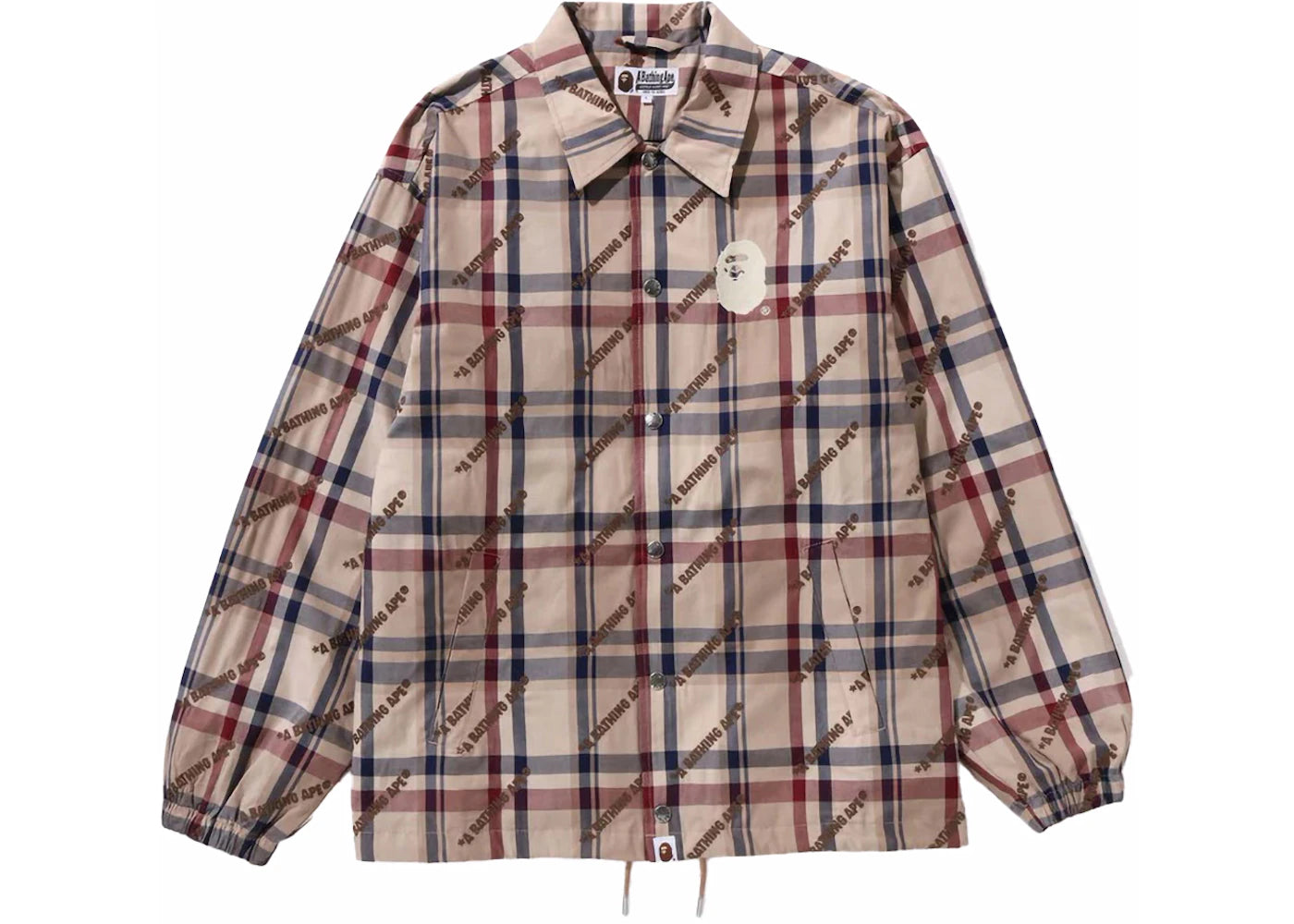 BAPE A Bathing Ape Logo Check Pattern Coach Jacket Beige