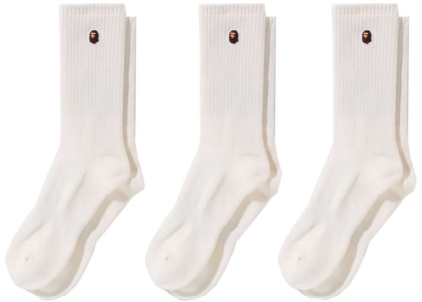 BAPE Ape Head One Point Socks (3 Pack) White