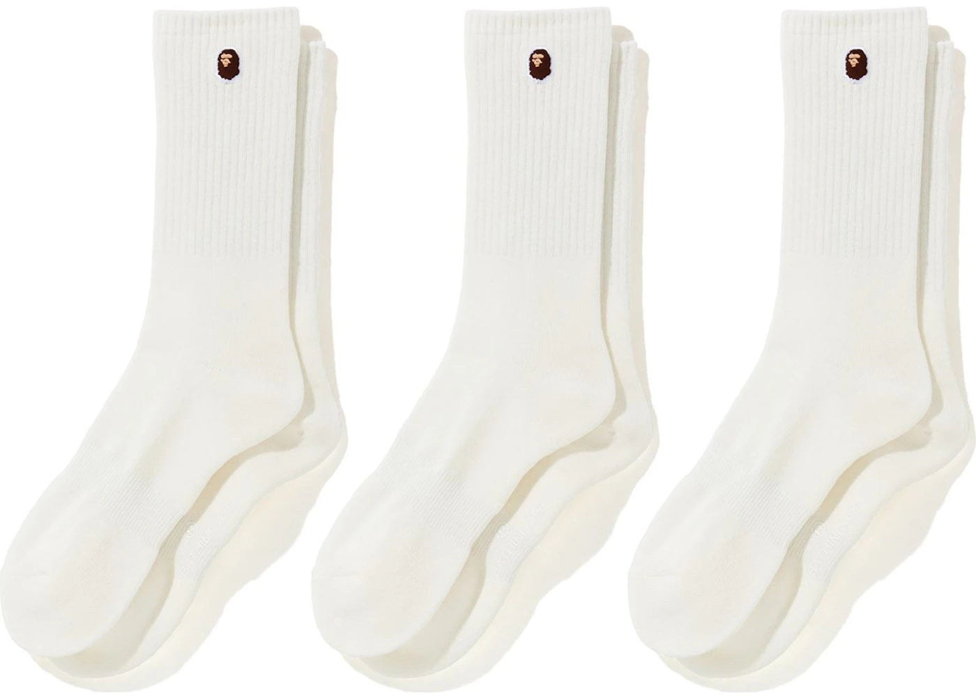 BAPE Ape Head One Point Socks (3pack) White