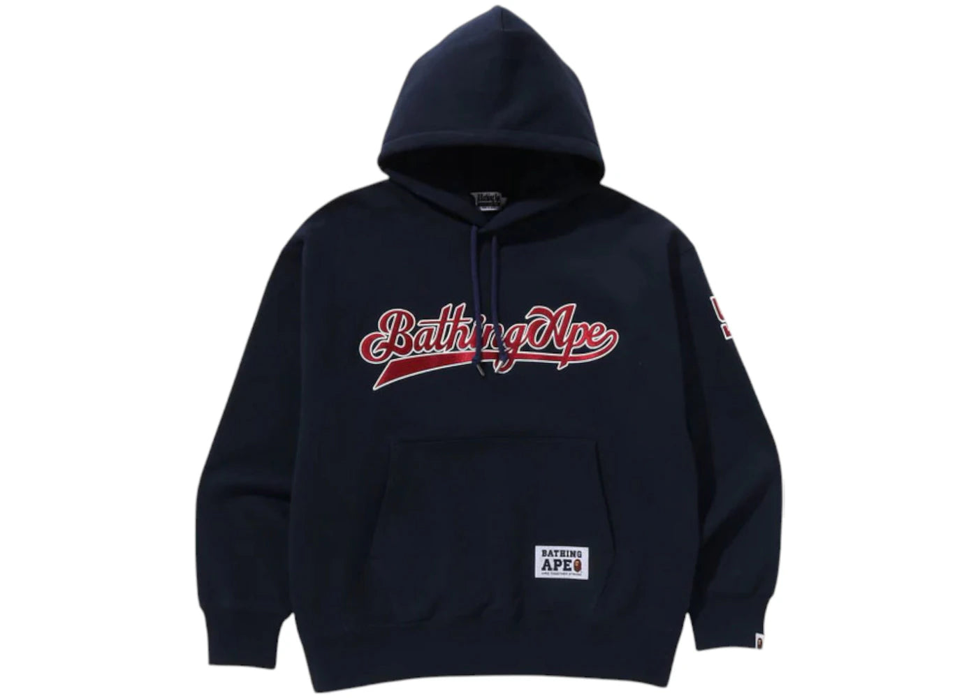 BAPE Baseball Logo Relaxed Fit Pullover Hoodie Navy