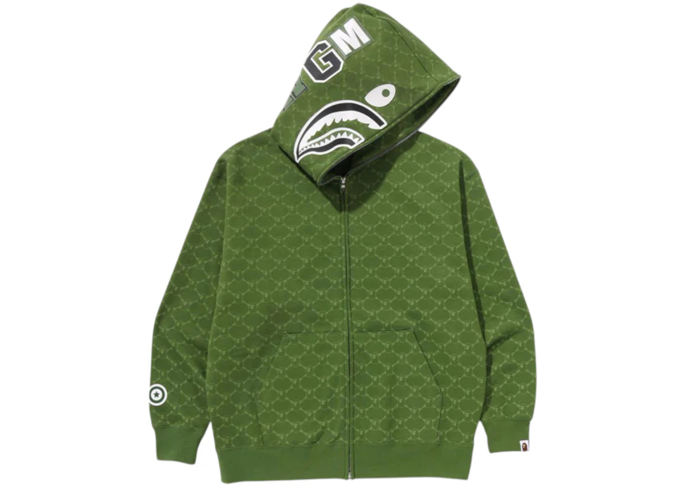 BAPE College Monogram Relaxed Fit Shark Full Zip Hoodie Green