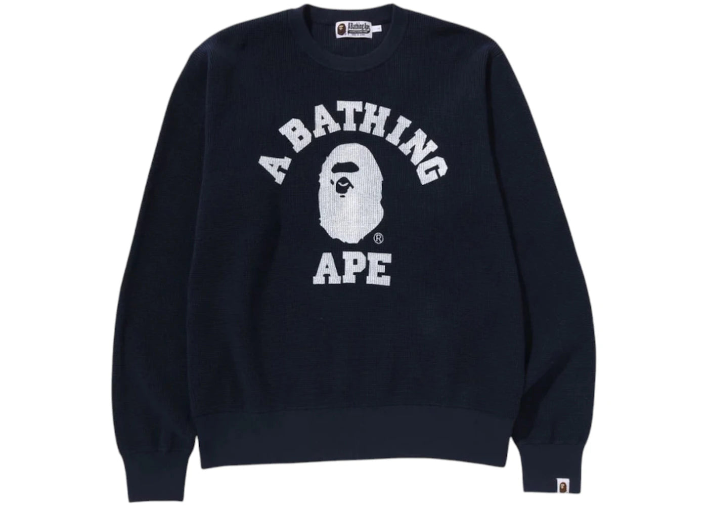 BAPE College Waffle Crewneck Sweater Navy