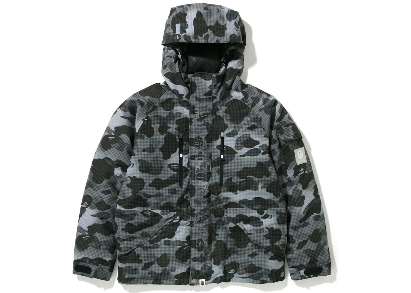 BAPE Grid Camo Relaxed Fit Hoodie Down Jacket Black