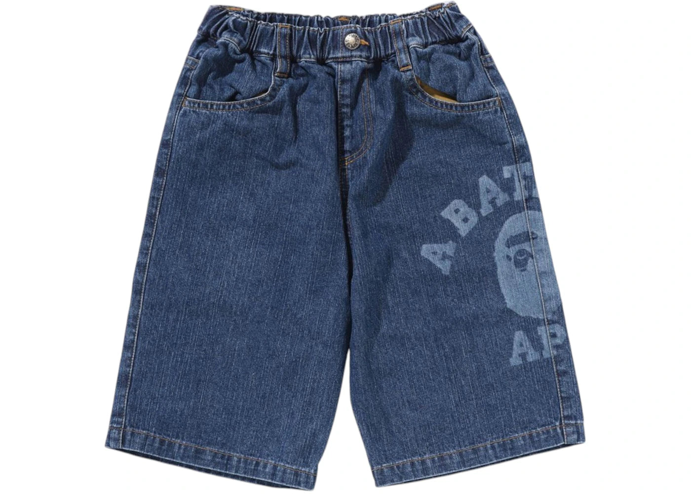 BAPE Kids College Middle Length 10oz Denim Shorts Blue