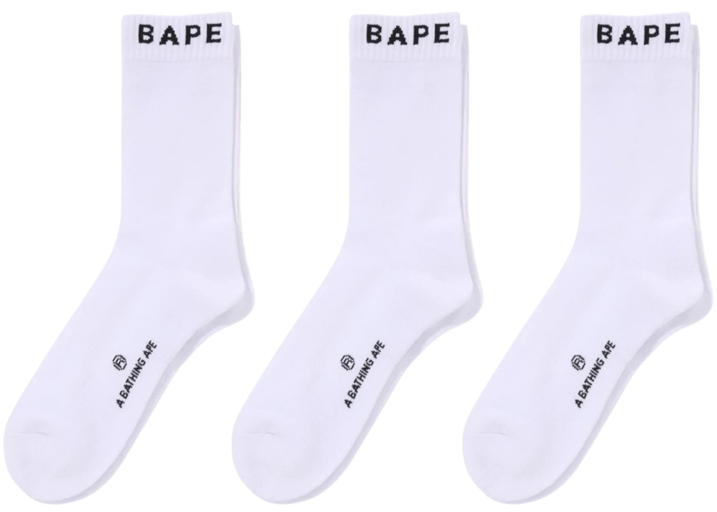 BAPE Logo Socks (Set of 3) White