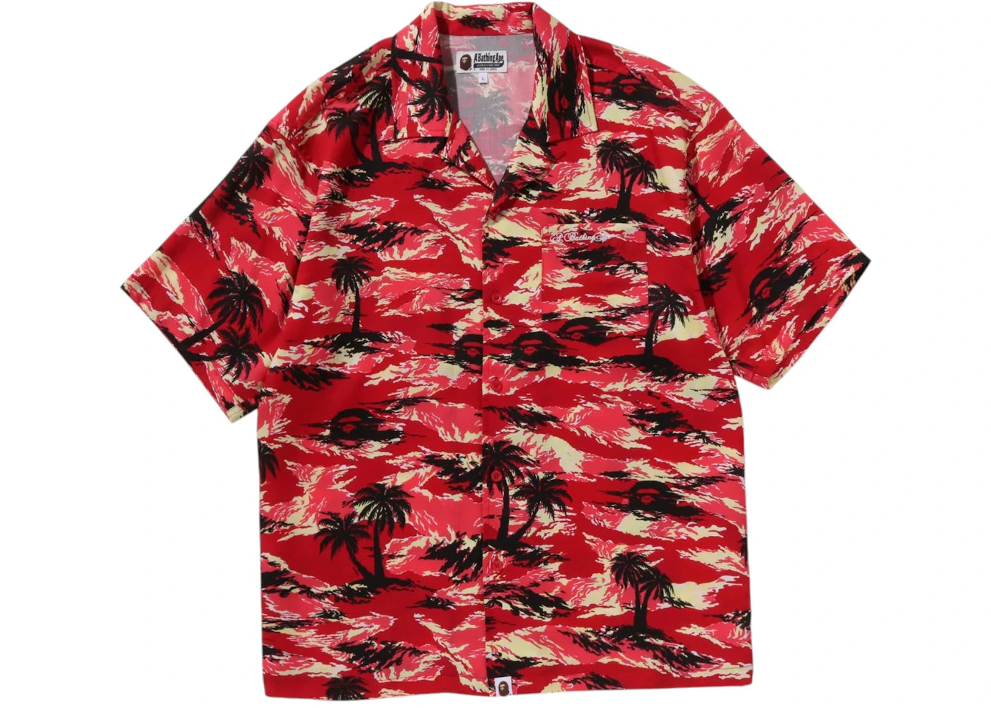 BAPE Palm Tree Camo Open Collar Pocket SS Shirt Red