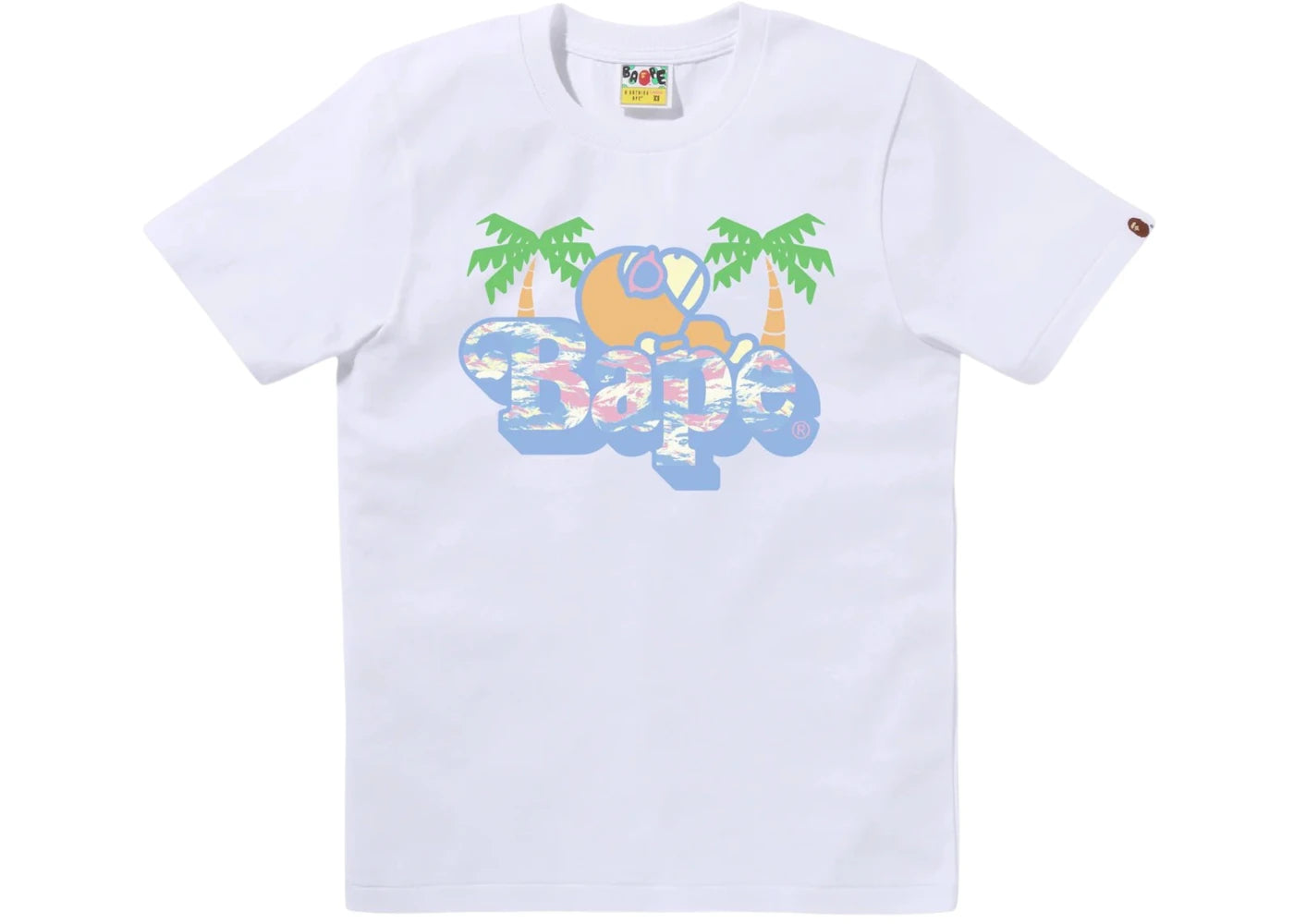 BAPE Palm Tree Pattern Milo On Bape Tee White