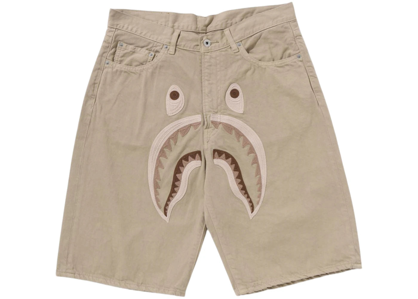 BAPE Shark Garment Dye Relaxed Fit Denim Shorts Beige