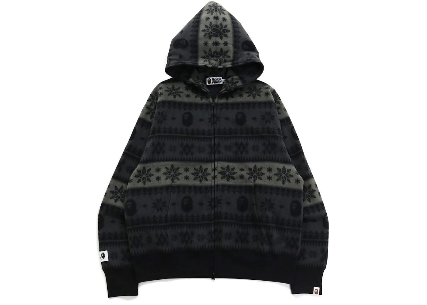 BAPE Snow Pattern Relaxed Fit Full Zip Hoodie Black