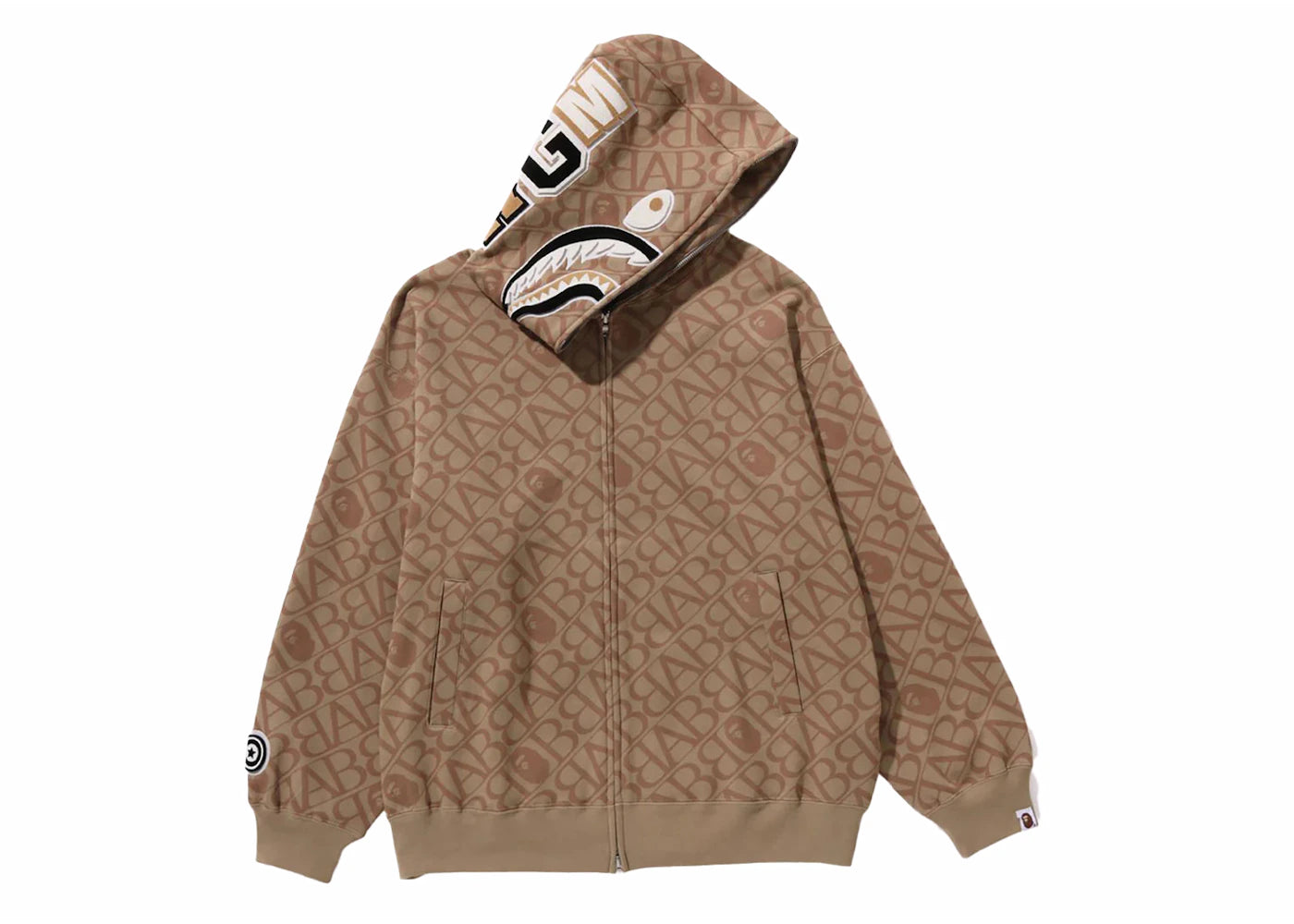 BAPE Sport Monogram Shark Hoodie Beige