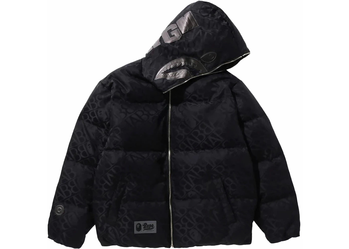 BAPE Sport Monogram Shark Hoodie Puffer Down Jacket Black
