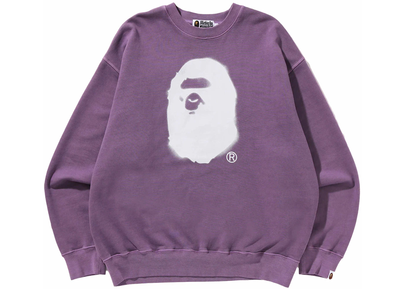 BAPE Spray Ape Head Garment Dyed Crewneck Purple