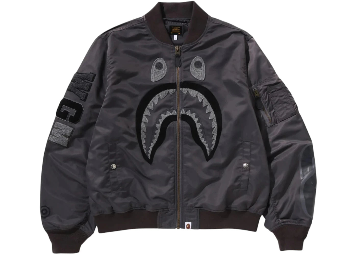 BAPE Tonal Chain Stitch Shark Bomber Jacket Charcoal