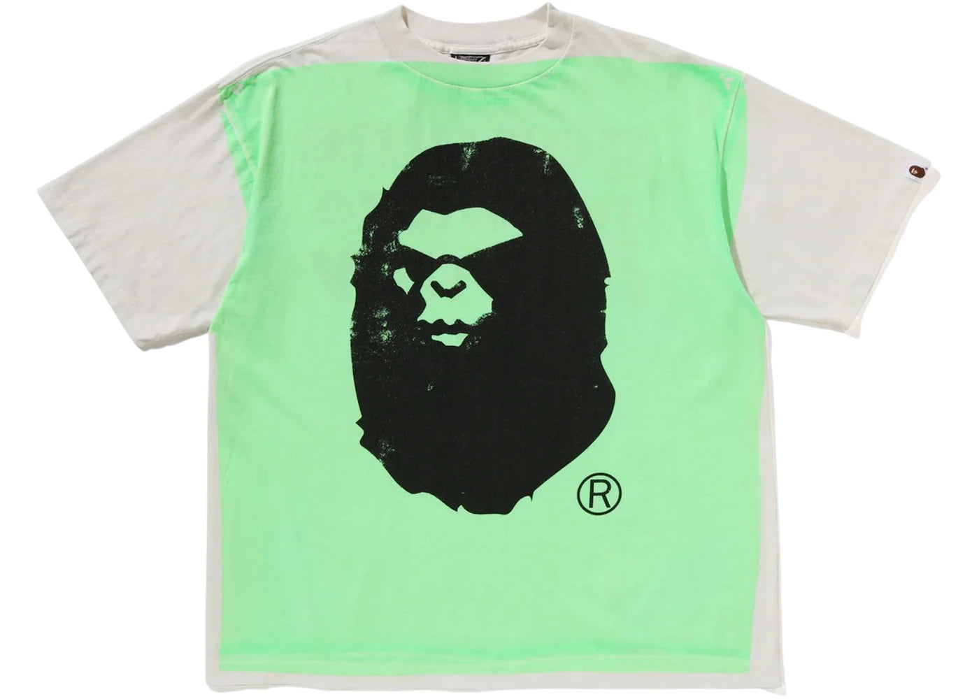BAPE X Saint Mxxxxxx Mad Face Handprinting Tee White Green