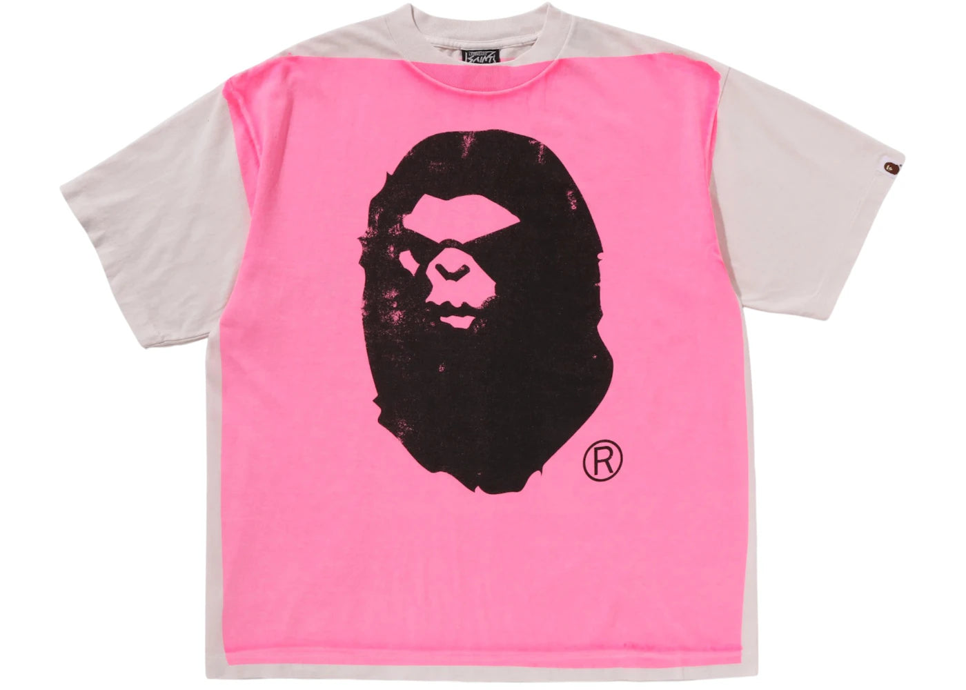 BAPE X Saint Mxxxxxx Mad Face Handprinting Tee White Pink