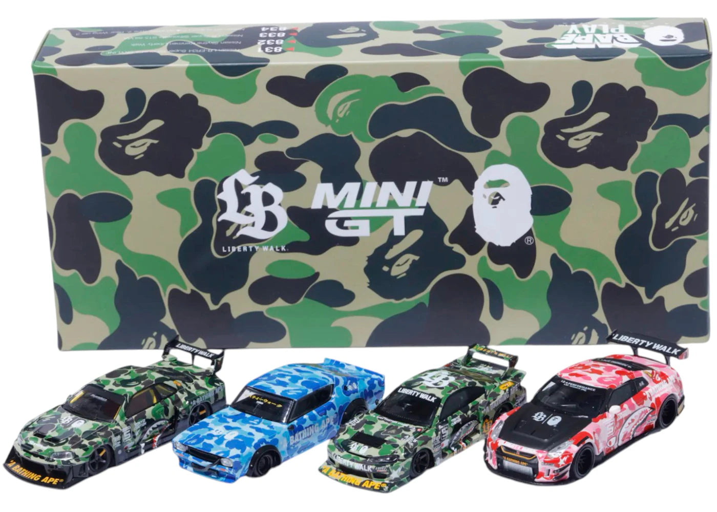 BAPE XLBWK Nissan 1/64 4 Piece Set Multicolor