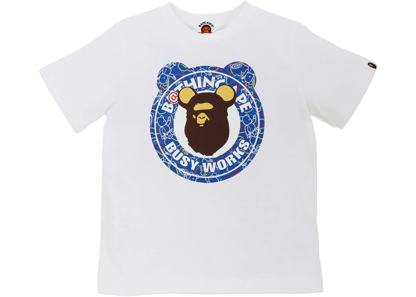 BAPE x Bearbrick Camo Bear Busy Works Kids Tee White Blue