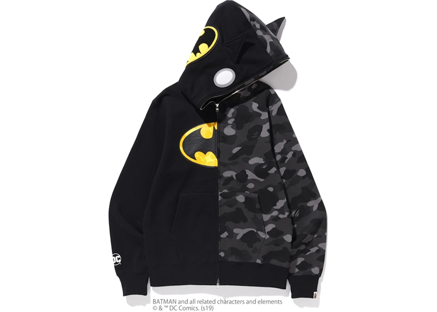 BAPE x DC Batman Split Color Camo Full Zip Hoodie #2 Black/Black