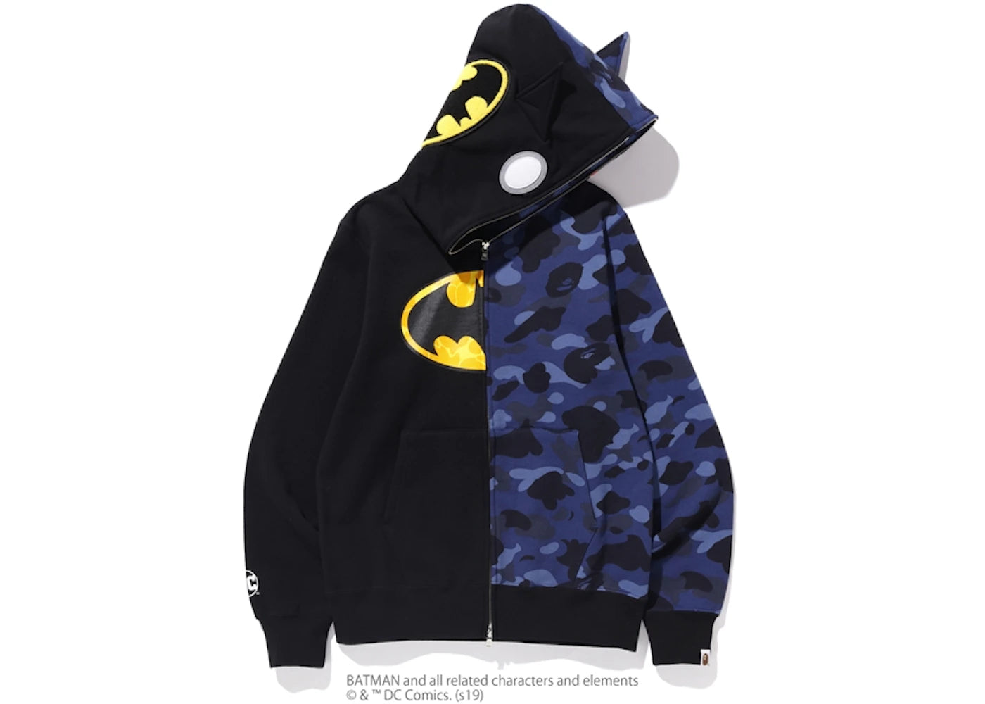 BAPE x DC Batman Split Color Camo Full Zip Hoodie #2 Black/Blue