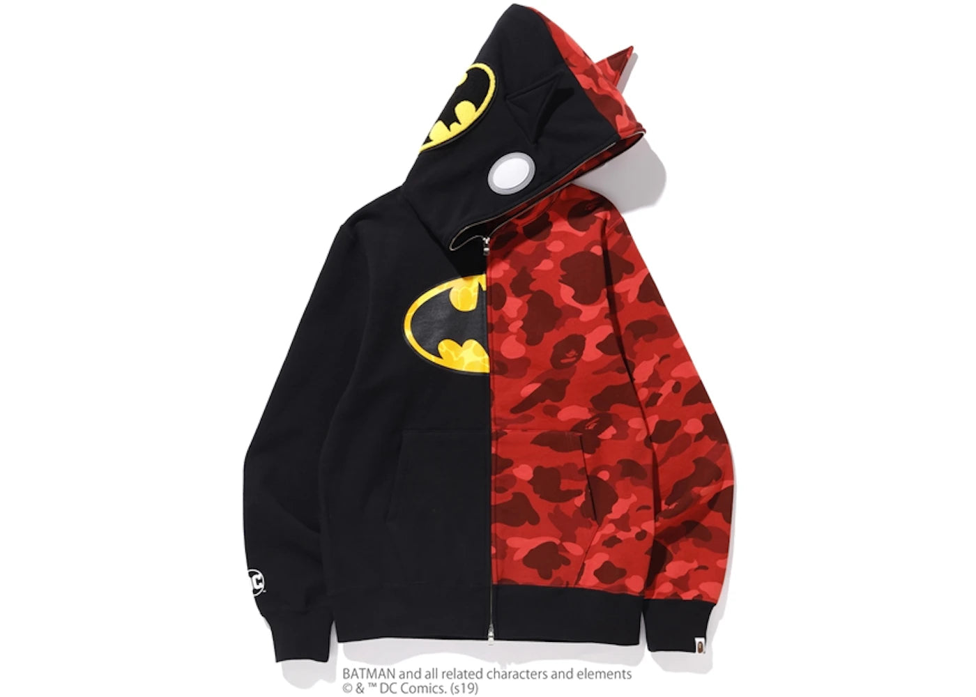 BAPE x DC Batman Split Color Camo Full Zip Hoodie #2 Black/Red