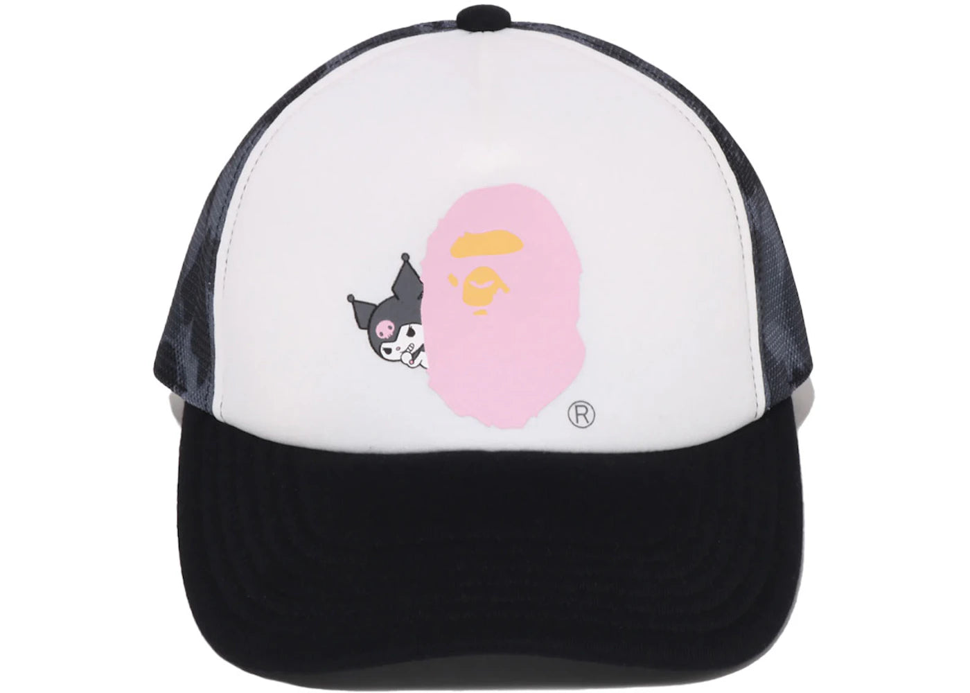 BAPE x Sanrio Characters Kuromi Ape Head ABC Camo Mesh Cap Black