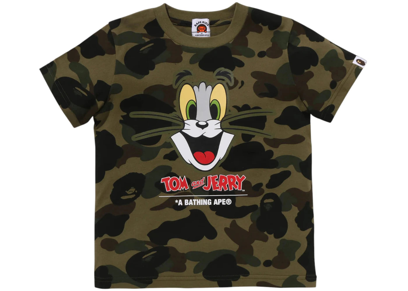 BAPE x Tom And Jerry Kids 85th 1st Camo Tee Green