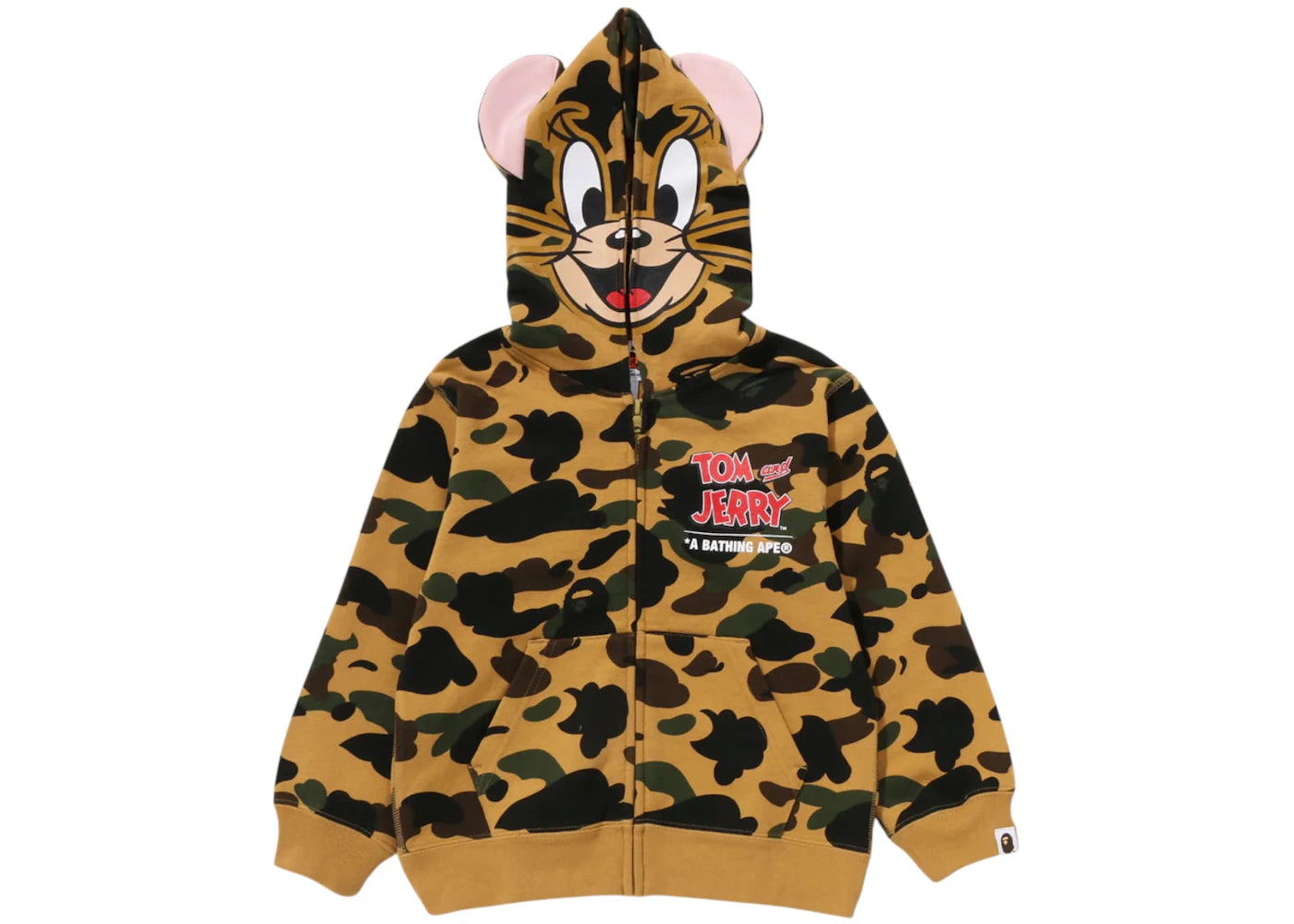 BAPE x Tom And Jerry Kids 85th Jerry 1st Camo Zip Hoodie Yellow