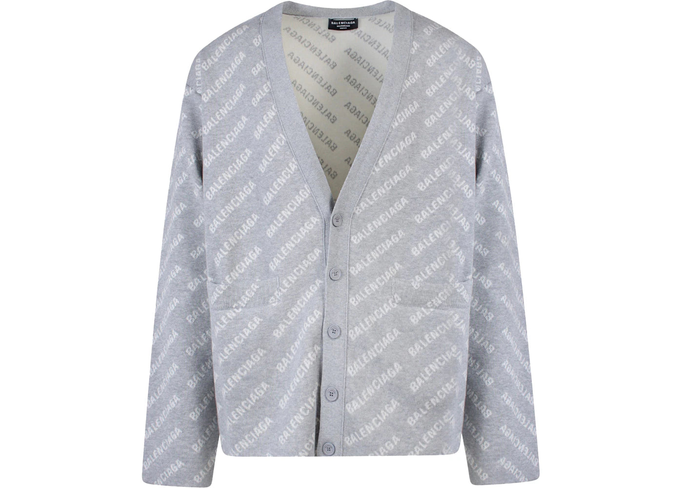Balenciaga All-Over Iconic Logo Cotton Cardigan Grey