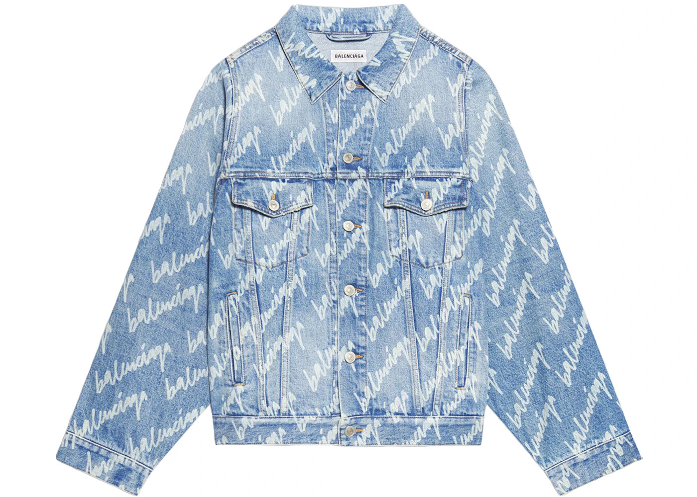 Balenciaga All Over Logo Oversized Denim Jacket Indigo