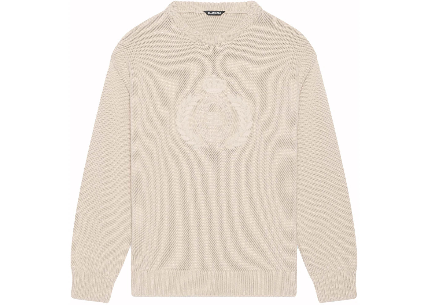 Balenciaga BB Laurel Crown Logo Crewneck Knitted Sweater Beige