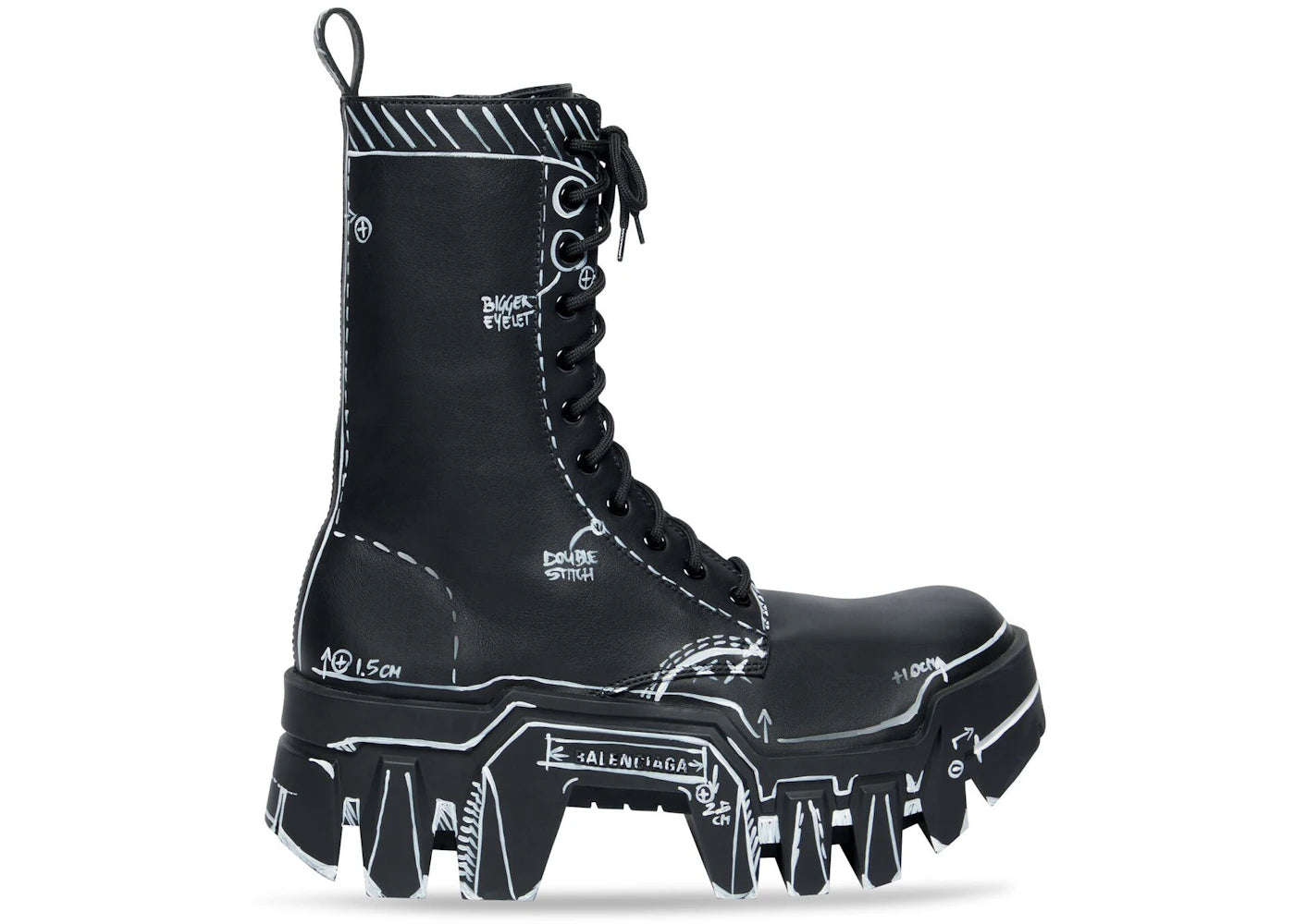Balenciaga Bulldozer Laceup Boot Black Outline Calfskin