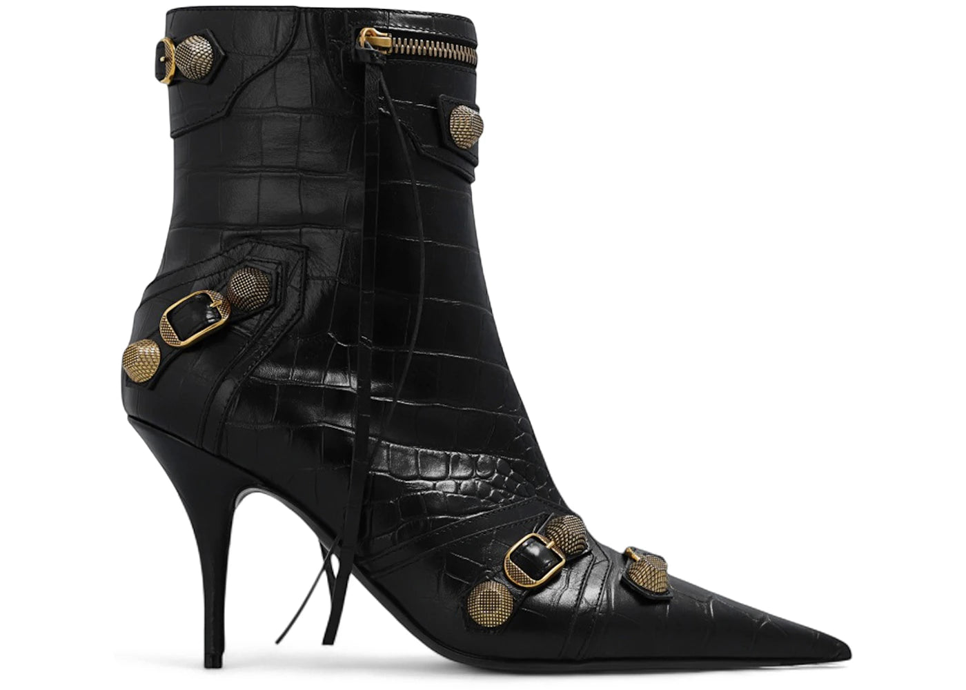 Balenciaga Cagole 90mm Bootie Black Crocodile Embossed Calfskin (Women's)