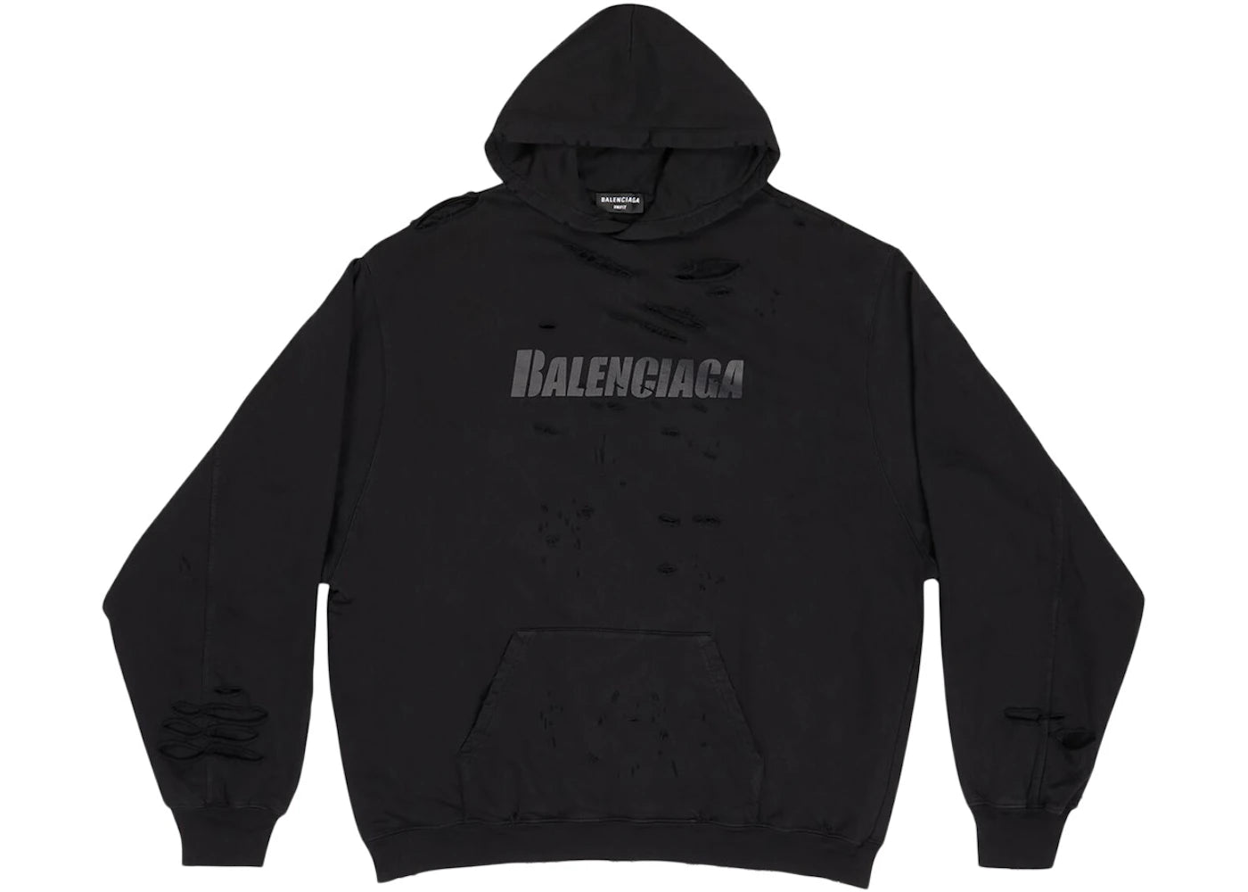 Balenciaga Caps Destroyed Oversize Fit Hoodie Black/Black