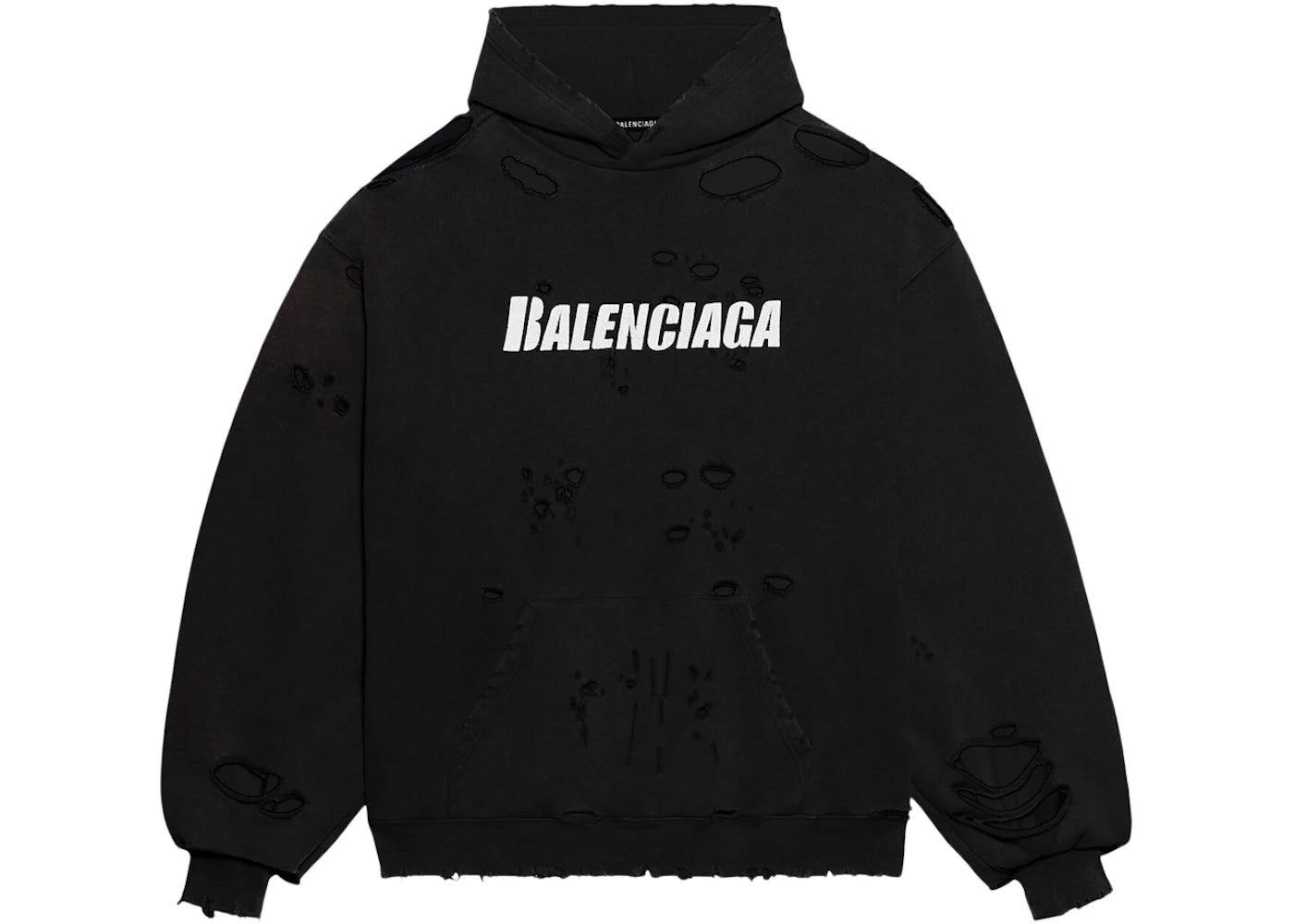 Balenciaga Caps Destroyed Oversize Fit Hoodie Black/White