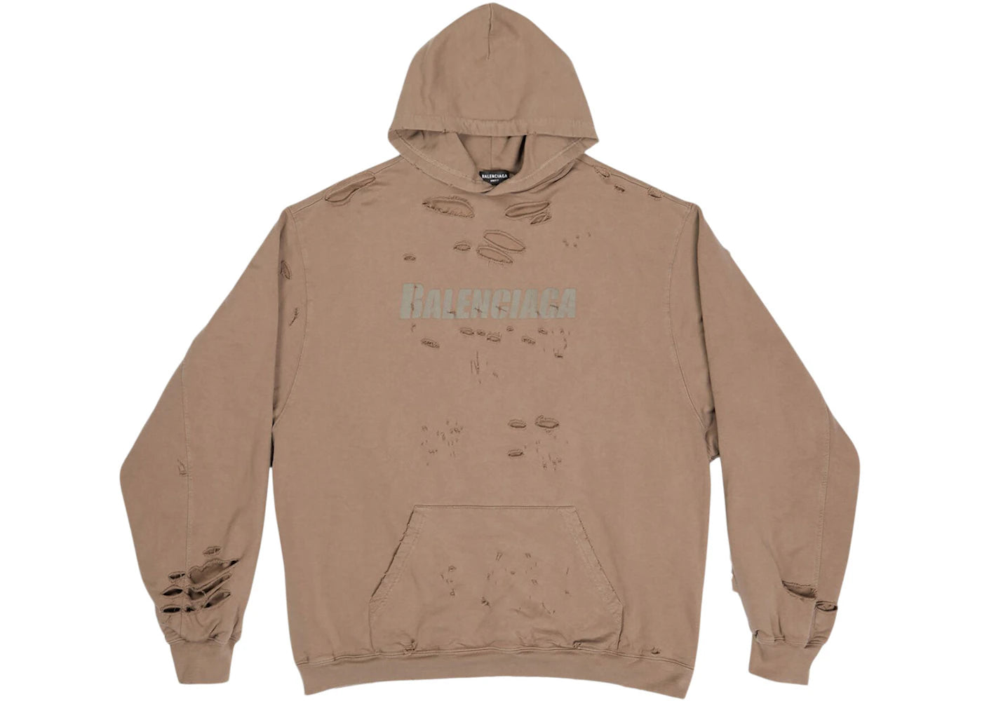 Balenciaga Caps Destroyed Oversize Fit Hoodie Dark Beige/Khaki