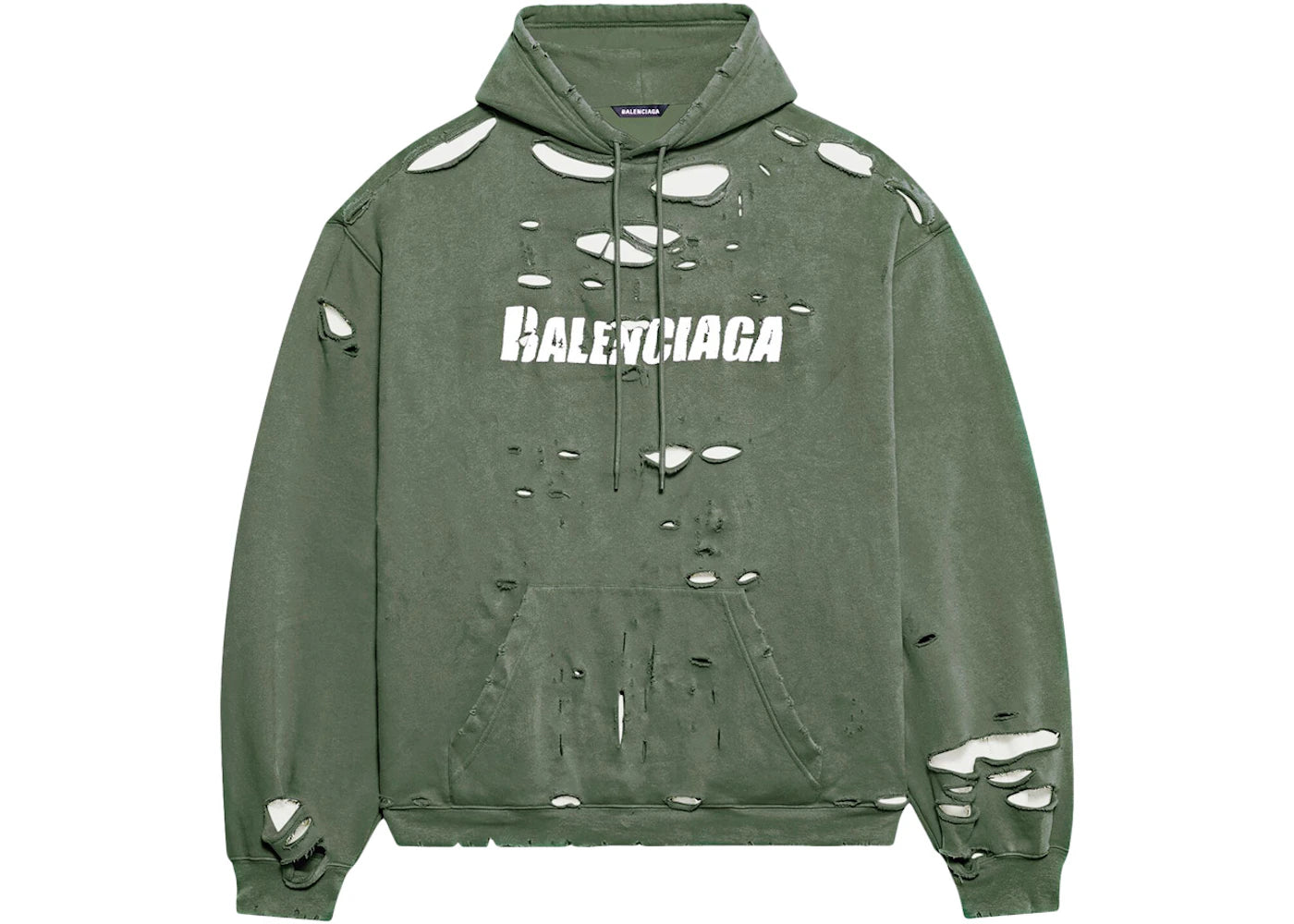 Balenciaga Caps Destroyed Oversize Fit Hoodie Dark Green/White