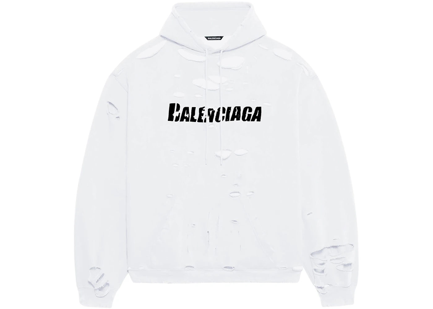 Balenciaga Caps Destroyed Oversize Fit Hoodie White/Black