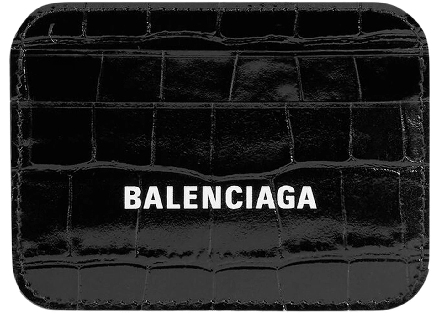 Balenciaga Cash (4 Card Slot 1 Bill Compartment) Card Holder Shiny Crocodile Embossed Black/White