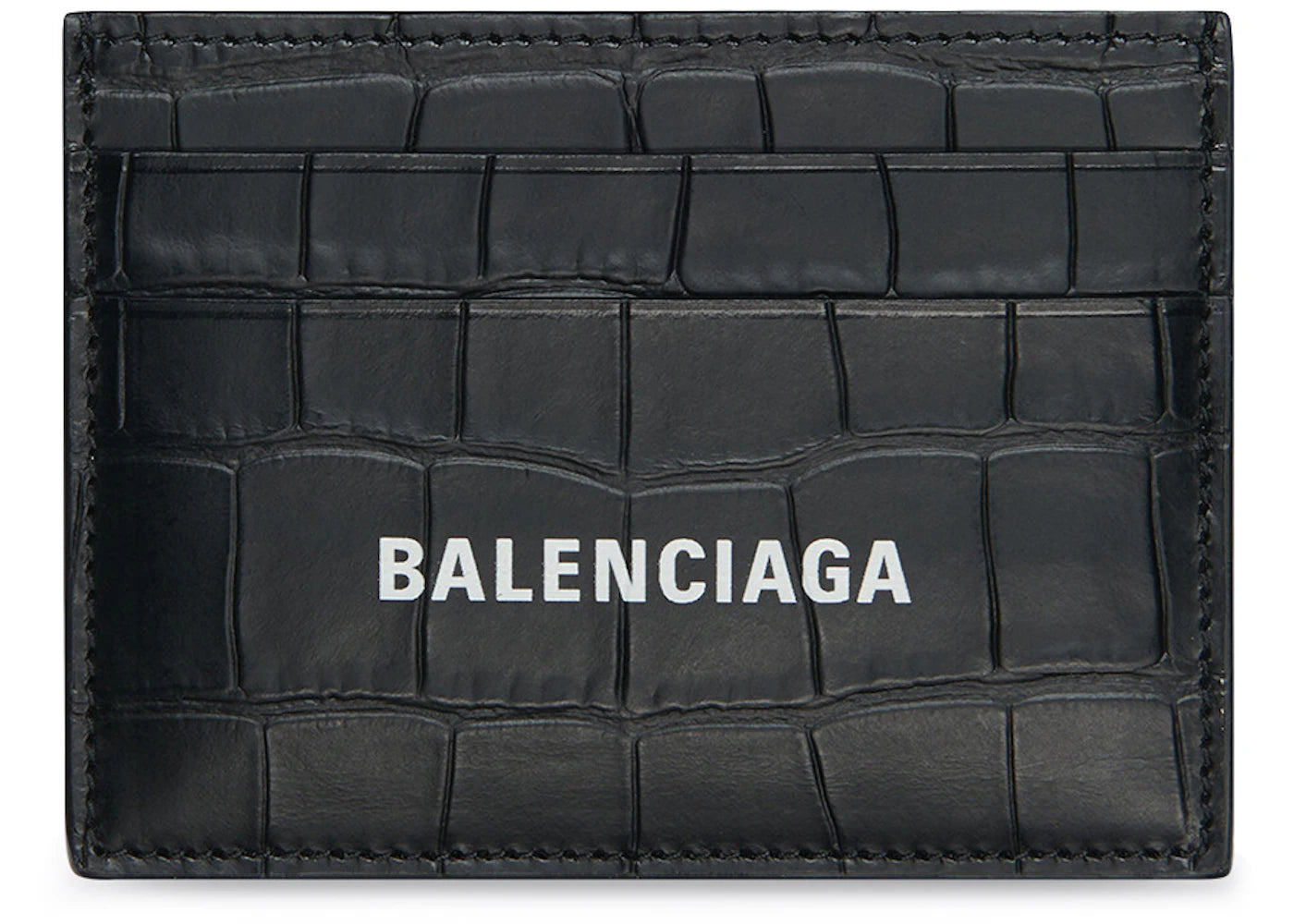 Balenciaga Cash Card Holder Crocodile Embossed Black
