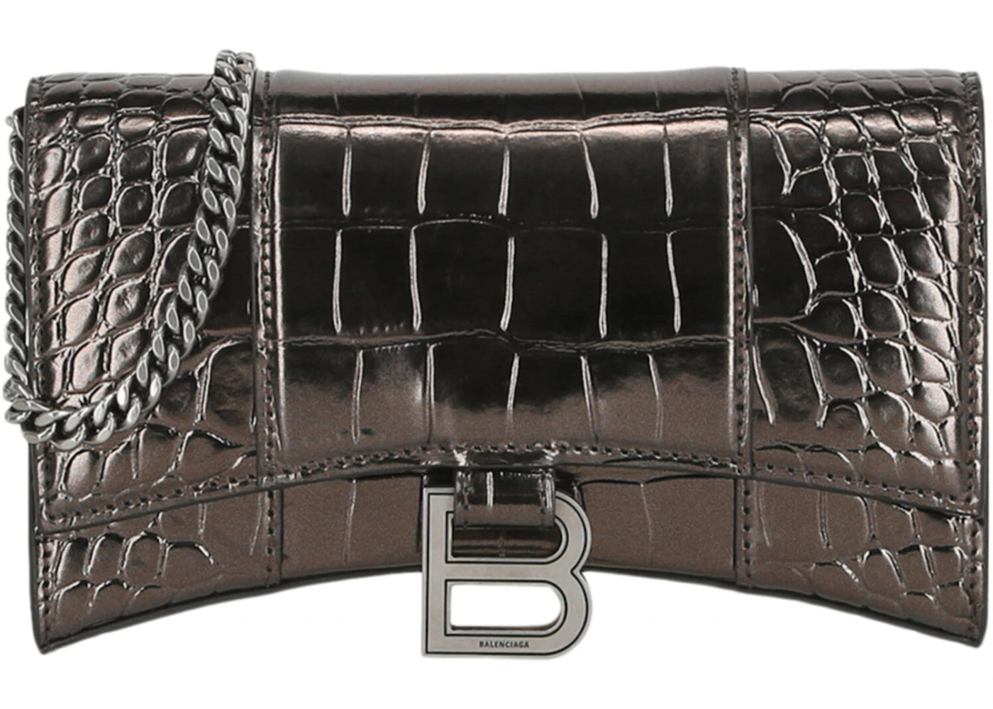 Balenciaga Croc Embossed Hourglass Wallet On Chain Bronze