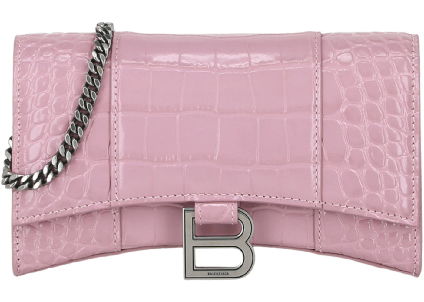 Balenciaga Croc Embossed Hourglass Wallet On Chain Pink