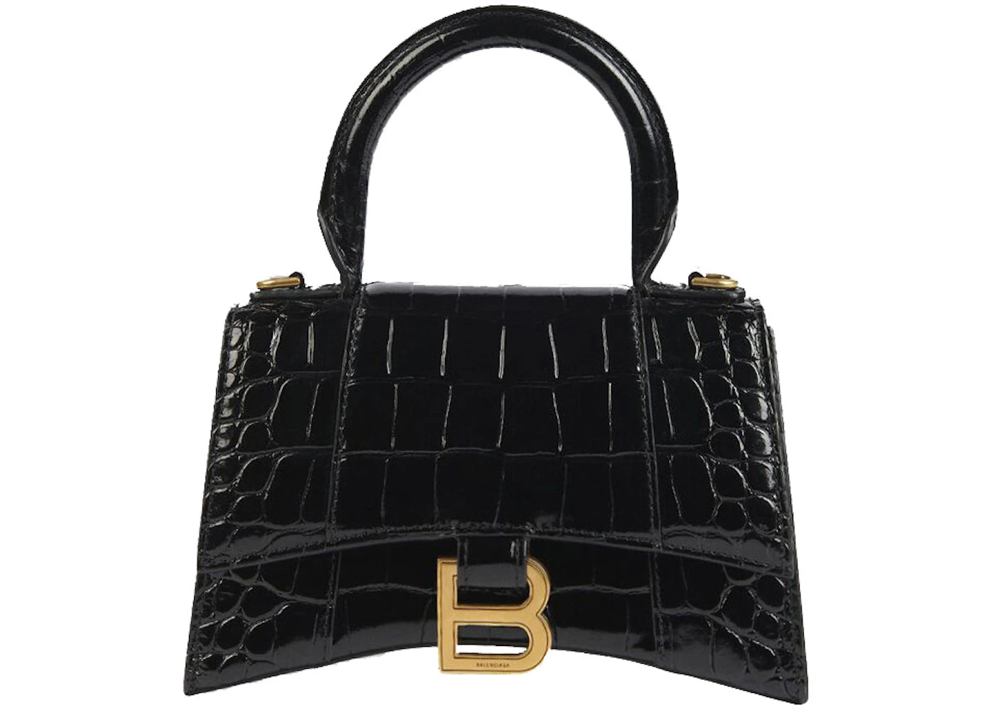 Balenciaga Crocodile Embossed Hourglass Top Handle XS Black