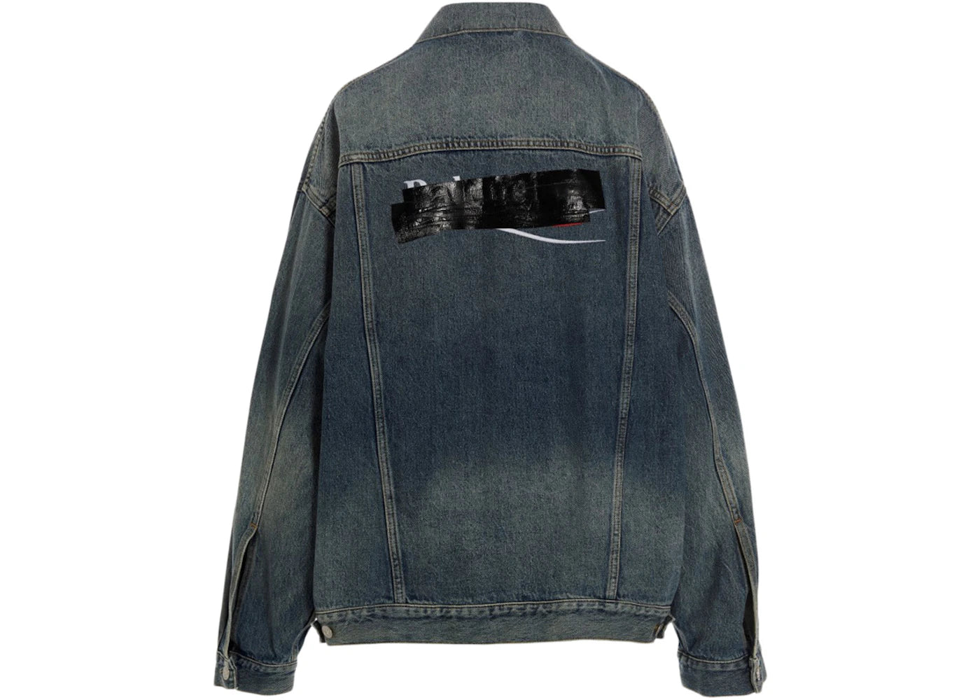 Balenciaga Denim Oversized Censored Logo Embroidery Patch Jacket Blue