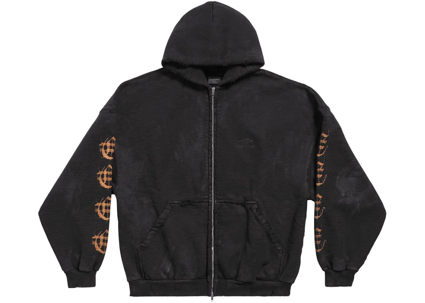 Balenciaga Heavy Metal Outerwear Zip-Up Oversized Hoodie Black Faded