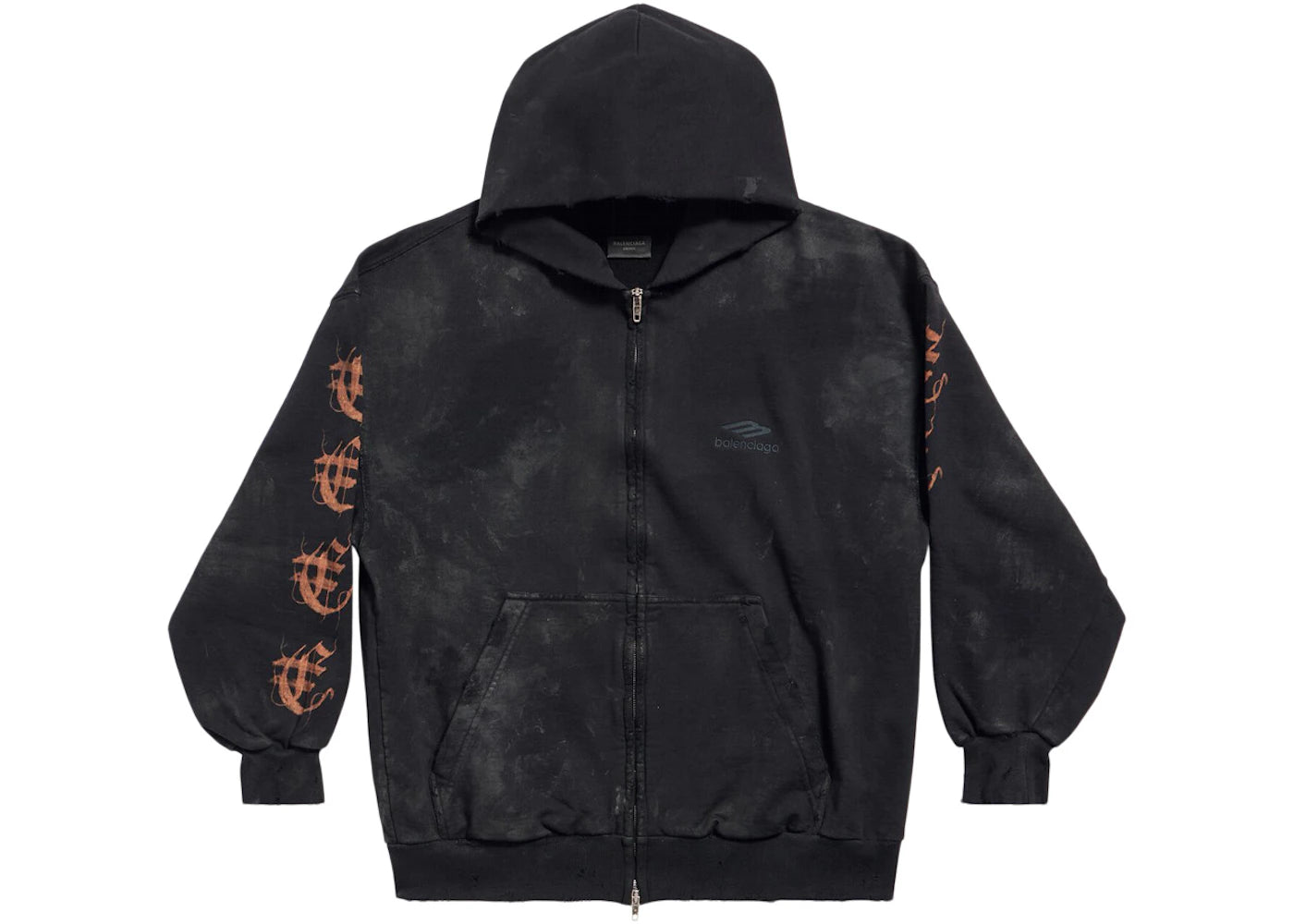 Balenciaga Heavy Metal Zip-Up Small Fit Hoodie Black Faded