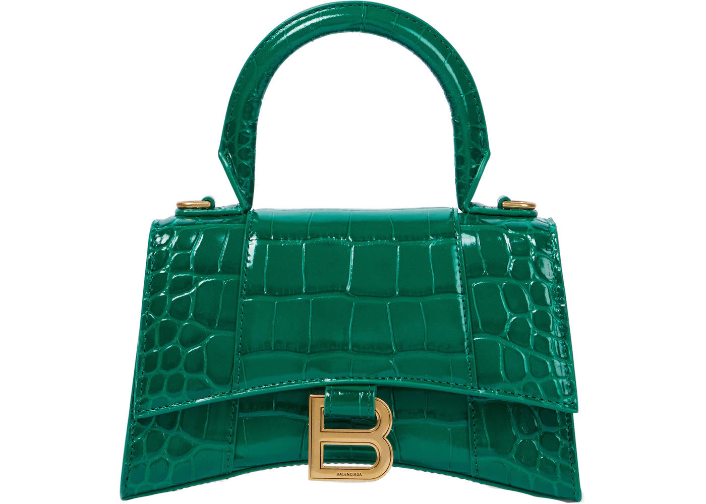 Balenciaga Hourglass XS Top Handle Bag Crocodile Embossed Green